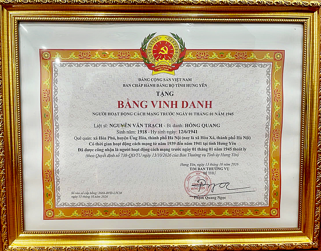 VINH DANH LIỆT SĨ NGUYỄN VĂN TRẠCH – NGƯỜI HOẠT ĐỘNG CÁCH MẠNG TRƯỚC NGÀY 01/01/1945